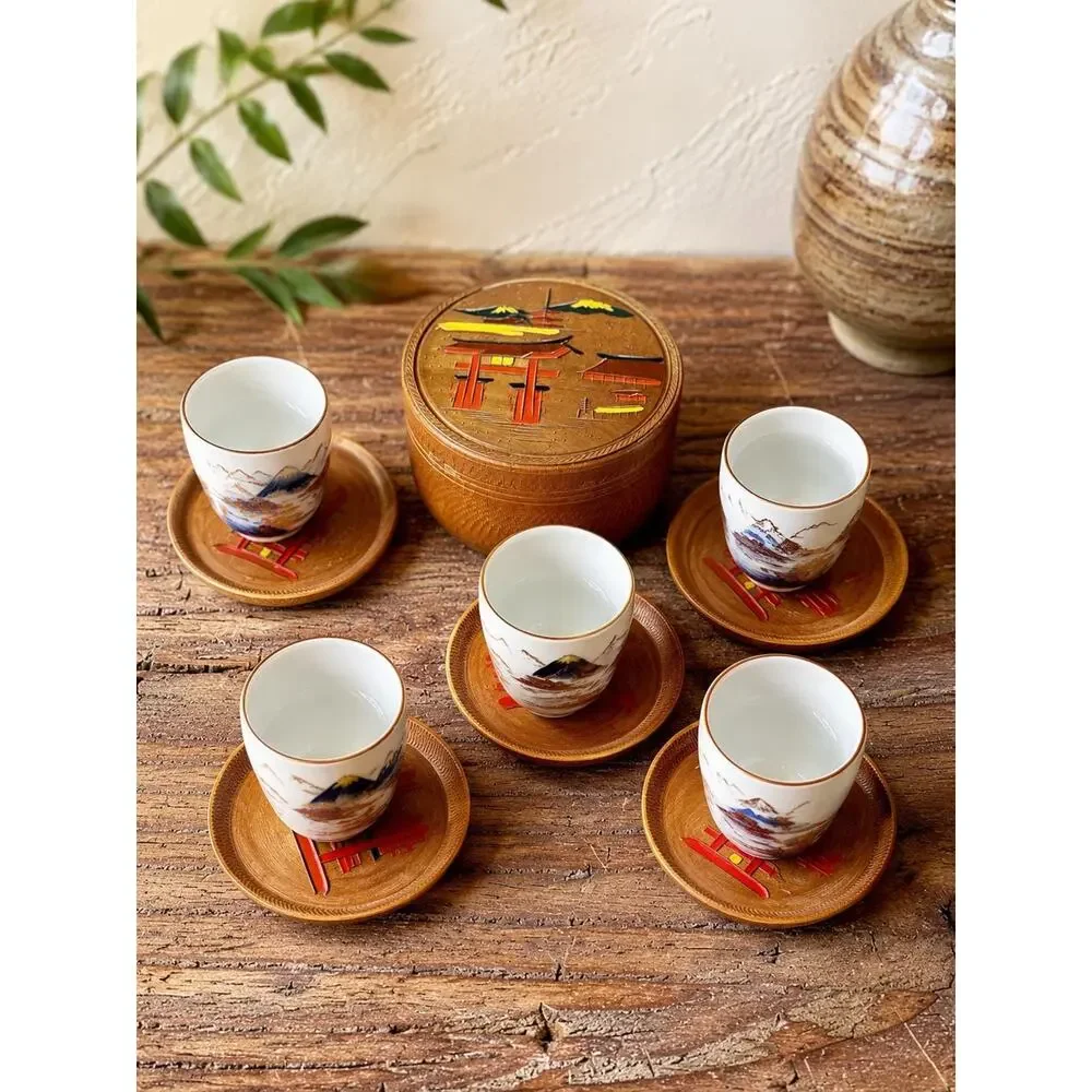 Vintage Japanese Wooden Coaster Set of 8 with Box | Made in Japan